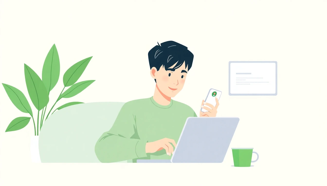 Greenでスカウトを確認する日本人男性のイラスト